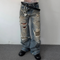 Jeans vintage déchirés, streetwear, fabricant, coupe ample, denim bleu délavé, jeans personnalisés, pantalon pour homme