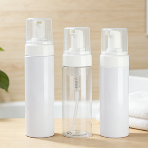 Bouteille Distributrice de <span class=keywords><strong>Savon</strong></span> Moussant à Pompe Pression Personnalisable avec Logo, Vide, Blanche et Transparente, 100ml, 120ml, 150ml, 200ml, pour Nettoyant Visage et <span class=keywords><strong>Savon</strong></span> pour les Mains - Product Image 1