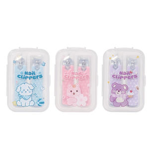Lmltop Cartoon <b>Nail</b> <b>Clippers</b> Set Stainless Steel Flat Bevel 10Mm Portable Plastic Box Purple Pink Blue SY349 - Product Image 3