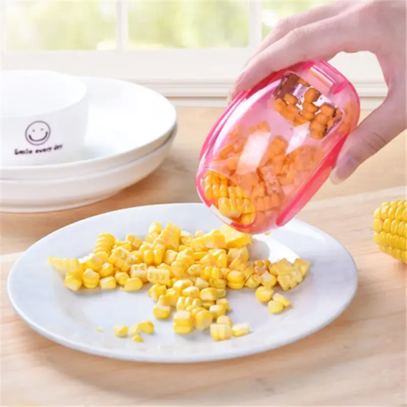 Alat dapur berguna baru Manual plastik kuning baja tahan karat pengupas jagung pemotong sayuran manis pengupas jagung