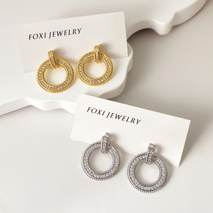 ต่างหูแบบห่วงประดับเพชรซิร์คอนชุบทอง 18K ราคาส่ง - Product Image 1