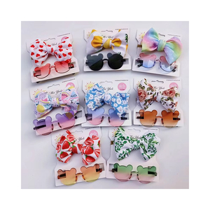 Boutique Hot Selling <strong>Baby</strong> Girl Bear Sunglassesses Fruit Printed <strong>Headband</strong> Set Summer Anut-Uv Big Bow Hair Accessories - Product Image 1