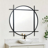 Magnifique Grand Miroir Mural Rond Moderne Fait Main de Luxe Écologique Durable en Verre Noir et Métal Doré 97cm X 97cm