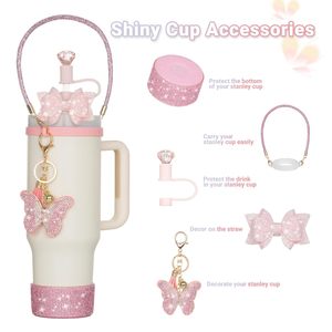 Botella de agua de lujo con tapa de diamantes, soporte de silicona para vaso, colgante de <span class=keywords><strong>mariposa</strong></span>, cadena para vaso, asa brillante, lavable - Product Image 2