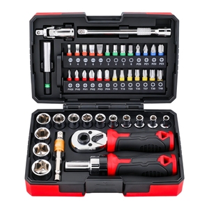 Juego de herramientas de trinquete de 45 piezas con mango de 1/4 pulgada, kit de puntas de destornillador y vasos, juego de puntas PH/PZ SL/T/H, acero CR-V, herramienta manual de reparación - Product Image 1