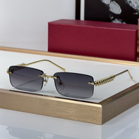 Lunettes de soleil de luxe sans monture rectangulaires pour hommes, décorées de pointes dorées, branches métalliques, verres foncés UV400, lunettes de soleil tendance pour femmes