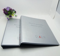 Carpeta de anillas A4 D de cuero PVC gris para oficina con logotipo personalizado para documentos, suministros de papelería, carpeta de archivos
