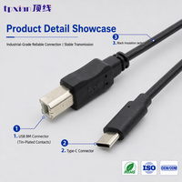 Harness USB B Male ke Type C Male USB 2.0 BM ke USB-C Kabel Kustom untuk Printer Peralatan Industri Pabrik OEM