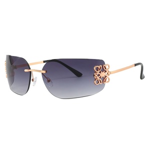 New Arrival Y2K <b>Retro</b> Oversized Vintage Brand Designer Metal Rimless UV400 <b>Sunglasses</b> - Product Image 3