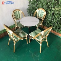 Table ronde de salle à manger en céramique avec base en métal de style français moderne, chaises pour café, restaurant, mobilier de terrasse