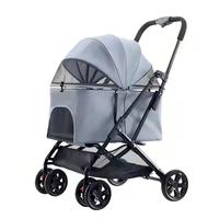 Chariot de transport pliable de luxe pour animaux de compagnie, 4 roues, pour extérieur, poussette de voyage pour chat et chien, accessoires – Vente chaude