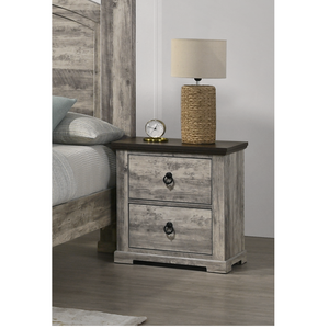 Comodino Contemporaneo Rustico Grigio Bicolore con Due Cassetti, Maniglie in Metallo, Mobili in Legno per Camera da Letto - Product Image 3