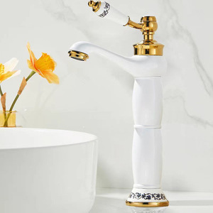 Grifo de Lavabo de Porcelana Blanca Esmaltada para Baño Europeo, Grifo Monomando para Lavabo de Sobremesa, Agua Fría y Caliente, Titanio Dorado, Venta al por Mayor - Product Image 6