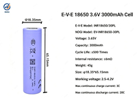 Baterai EV E 30PL 18650 3.6V 3000mah 60A Discharge Silinder Isi Ulang Lithium Ion Baterai Lithium Berdaya Tinggi