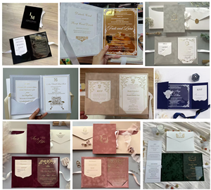 Invitación de Boda Arqueada de Acrílico Transparente Azul Marino de Lujo, Texto Blanco, Sobre de Terciopelo, Impresión Personalizada Moderna - Product Image 5