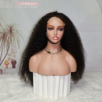 Peluca con diadema y cierre de encaje HD 5x5, lista para usar, cabello humano virgen vietnamita, trenzado invisible, rizado medio, 300% de densidad, 12A