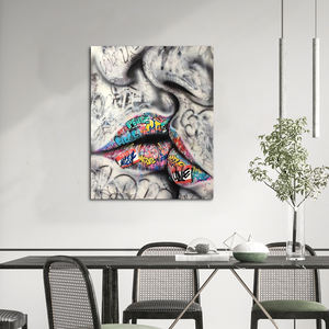 抽象的な落書き唇キャンバス絵画セクシーな女性の口のポスターとプリントストリートウォールアート写真リビングルームの家の装飾 - Product Image 3