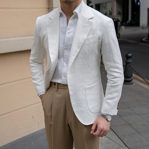 <span class=keywords><strong>Veste</strong></span> <span class=keywords><strong>de</strong></span> <span class=keywords><strong>Costume</strong></span> <span class=keywords><strong>Homme</strong></span> Slim <span class=keywords><strong>en</strong></span> <span class=keywords><strong>Lin</strong></span> Pur Personnalisée Fashion City, Revers Plat, Simple Boutonnage, Décontractée - Product Image 2