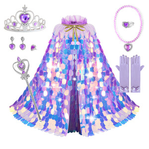 Capas <span class=keywords><strong>de</strong></span> Sirena con Lentejuelas para Niñas, Capa Brillante para Disfraces <span class=keywords><strong>de</strong></span> Halloween y Fiestas <span class=keywords><strong>de</strong></span> Cumpleaños - Product Image 4