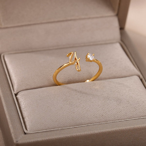 Anillo Moderno Personalizado con Iniciales, Chapado en Oro de 14K sobre Cobre, Letra A-Z, Abierto y Ajustable, para Mujer, Duradero, Hipoalergénico, Hermoso, en Inglés - Product Image 2