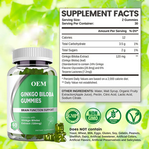 OLLI Supplément de cerveau naturel végétalien <span class=keywords><strong>Ginkgo</strong></span> <span class=keywords><strong>Biloba</strong></span> Leaf Extract Gummies OEM/ODM Gummy Candy <span class=keywords><strong>Dosage</strong></span> pour la concentration et la mémoire - Product Image 2