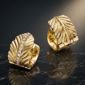 Pendientes de Aro con Diseño de Pluma y Hoja con Diamantes Cultivados en Laboratorio, Chapados en Rodio Vintage, Oro de 10K, 14K, 18K, Plata 925, 935, Joyería Fina - Product Image 1