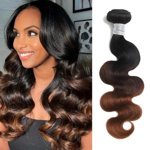 Paquetes de Cabello Humano Ondulado Marrón Ombre al por Mayor, Grueso 12A T1B/2/30 Castaño 3 Tonos Ombre - Product Image 1