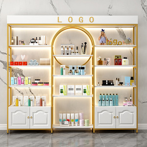 Estante Moderno Dorado de Alta Gama para Cosméticos en Tiendas de Belleza y Centros Comerciales - Product Image 1