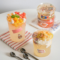 PET 12oz 16oz18oz Poudre Glacée Dessert Snack Contenants Sucre Gelée Glace En Plastique Bol À Emporter Tasse Avec Couvercle pour Boisson et Boisson