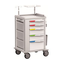 Chariot d'urgence 5 tiroirs Verrouillage central Support IV Planche RCP Planche de travail ABS Cadre en aluminium Base anti-collision Charge 150 kg Hôpital