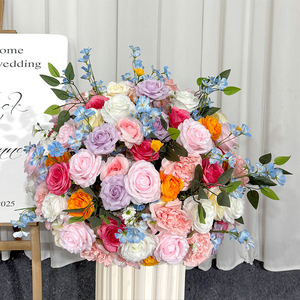 Vibrant and Colorful Silk Modern Floral Centerpiece with Lifelike Hanging Roses for Wedding Backdrop Decoration - Product Image 3