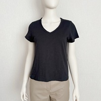 T-shirt unisexe SUHE 100 % coton tricoté à col en V, manches courtes, décontracté, été, texture brossée douce, respirant, anti-plis