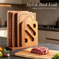Ensemble de planches à découper en bois d'acacia Book Design, 3 pièces, plateau de service en bois avec support pour la cuisine, les légumes, la viande, les charcuteries