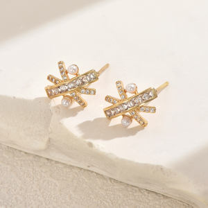 Pendientes de tuerca de cobre de circón con patrón Simple de moda para mujer, joyería de moda de lujo exquisita para un aniversario perfecto - Product Image 3