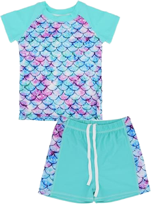Girls <b>Swimdress</b> 2 Piece Set Quick Dry Breathable Off-the-Shoulder Neckline Polyester/Nylon Beachwear Swimwear - Product Image 1