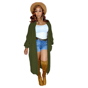 Cardigan <span class=keywords><strong>Long</strong></span> en tricot épais pour femmes, automne hiver, manteau tricoté gaufré décontracté à manches longues, poche avant, pull Cardigan - Product Image 4