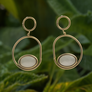 Boucles d'oreilles pendantes tendance en acier inoxydable 316L plaqué or PVD avec pierre ovale, bijoux de déclaration - Product Image 3