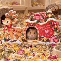 Abri pour hamster en bois de bouleau écologique avec un thème rose de Noël, personnalisable avec votre logo