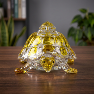 Petite figurine de tortue en verre artisanal, cristal jaune transparent, décoration Feng Shui, accessoire de bureau, pour Diwali et mariage - Product Image 4