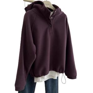 Sudadera con capucha y forro polar para mujer, talla grande, corte holgado, informal, para otoño e invierno, manga larga, color morado y beige, tallas ML, XL, 2XL, 3XL, 4XL - Product Image 6