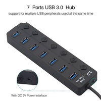 Adaptateur USB3.0 à 7 Ports, Hub Multiports USB 3.0 Portable avec Interrupteurs LED, Convertisseur de Transfert de Données 5 Gbit/s pour Ordinateur Portable et PC