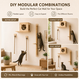 Solid Wood <b>Cat</b> Tree Wall Mounted 2 Levels Sisal Scratching Post <b>Climbing</b> <b>Frame</b> For Small Spaces Pet Activity - Product Image 5