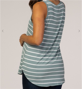 Camiseta sin mangas a rayas color salvia para embarazadas, top de <span class=keywords><strong>lactancia</strong></span>, <span class=keywords><strong>ropa</strong></span> de maternidad económica - Product Image 4