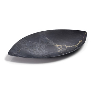 Piatto Decorativo a Forma di Foglia in Marmo Nero con Motivo a Foglie - Product Image 1