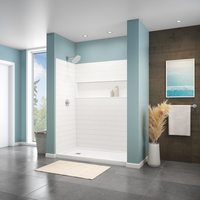 Ensemble de douche mural pour alcôve avec porte coulissante, 4 pièces, blanc, 60 pouces de largeur x 30 pouces de profondeur x 74 pouces de hauteur, fabrication directe sur mesure