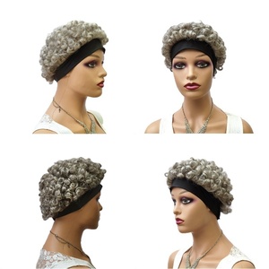 Perruques courtes bouclées pour femmes avec bandeau, en cheveux humains gris, pour le Nouvel An chinois - Product Image 2