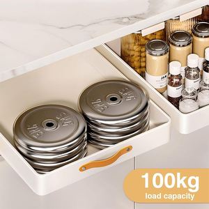 Under Desk Mounted Sliding Adhesive Cupboard <b>Pull</b> <b>Out</b> <b>Kitchen</b> Cabinet Organizer Storage <b>Pull</b> Drawers for Pantry Cabinets Stick - Product Image 6