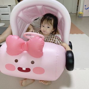 Inflatable Children's <b>Cartoon</b> Car Swimming <b>Ring</b> For Kids Age 1-6 With Steering Wheel And Canopy Floatation Device - Product Image 3