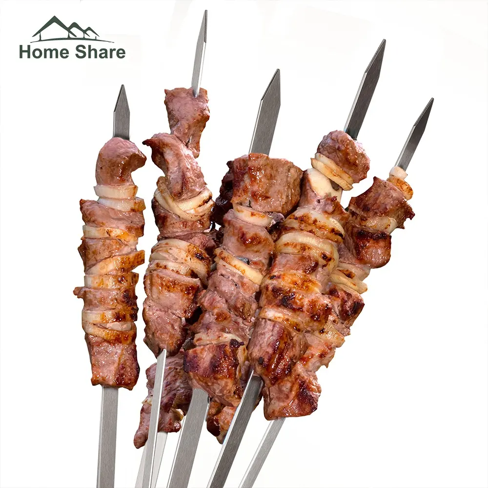 Flat Superior Grilling Skewers Brazilian Turkish Persian Kabob Metal Kebab Skewers Sticks Barbecue Forks BBQ Skewers