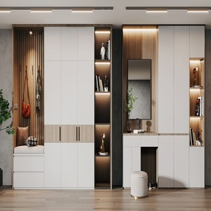 Modern Cream Entryway Shoe Cabinet with LED Light, <strong>Hallway</strong> <strong>Storage</strong> Cupboard with Coat Rack and <strong>Bench</strong> - Product Image 3